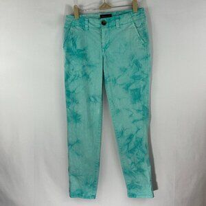American Eagle Womens Sz 0 Green Tie Dye Stretch Low Rise Pants - Easter Spring